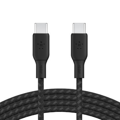 Picture of Belkin BoostCharge USB-C to USB-C Cable (3M) (Pack of 1) - Black (CAB014bt3MBK), 100W, 480Mbps, 30K+ bend, Samsung Galaxy, iPad, 2 Years Warranty