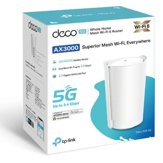 Picture of TP-Link Deco X50-5G(1-pack) 5G AX3000 Whole Home Mesh WiFi 6 Gateway, 574 Mbps at 2.4 GHz + 2402 Mbps at 5 GHz, 5G 3.4Gbps/900Mbps, 4G+ Cat19 1.6Gbps/