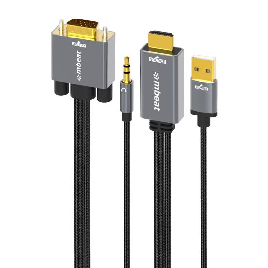 Picture of mbeat Tough Link 1.8m HDMI to VGA Cable with USB Power & 3.5mm Audio Up to 1080p@60Hz (1920×1080) HDMI (Male)×1; USB-A (Connect to Power)×1