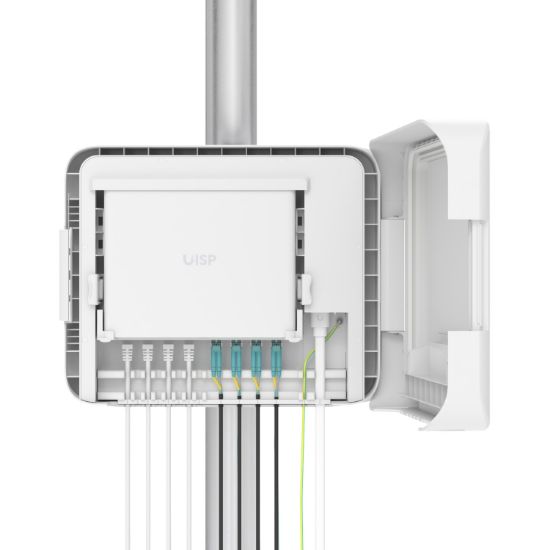 Picture of Ubiquiti UISP Box Plus, IPX6-rated Water Resistance, Enclosure for UISP Switch Plus, Pole /Wall-mount, Includes Fiber Strain Relief Kit,