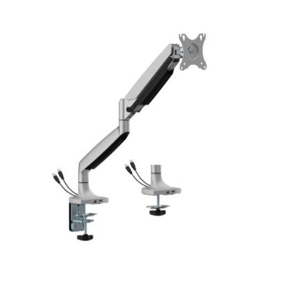 Picture of BrateckLDT82-C012UCE SINGLE SCREEN HEAVY-DUTY MECHANICAL SPRING MONITOR ARM WITH USB PORTS For most 17'~45' Monitors, Matte Silver (LS)