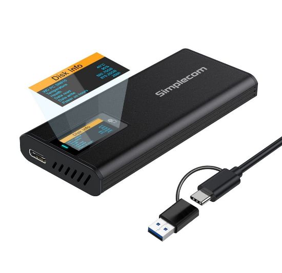 Picture of Simplecom SE530 NVMe / SATA M.2 SSD to USB-C Enclosure with SMART LED Screen USB 3.2 Gen 2 10Gbps
