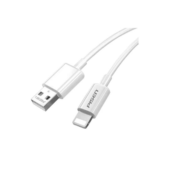 Picture of Pisen Mr White Lightning to USB-A Cable (1M) White - Fast Charge 2.4A, Stretch-Resistant, Reinforced, Strong & Durable, Apple iPhone/iPad/MacBook