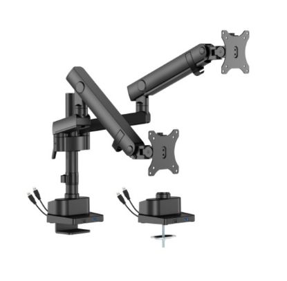 Picture of Brateck LDT84-C024UCP-B DUAL SCREEN POLE-MOUNTED HEAVY-DUTY MECHANICAL SPRING MONITOR ARM WITH USB PORTS BLACK (LS)