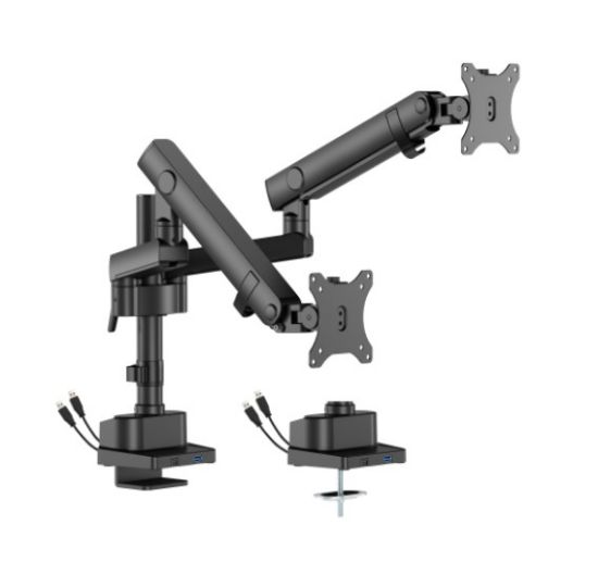 Picture of Brateck LDT84-C024UCP-B DUAL SCREEN POLE-MOUNTED HEAVY-DUTY MECHANICAL SPRING MONITOR ARM WITH USB PORTS BLACK (LS)