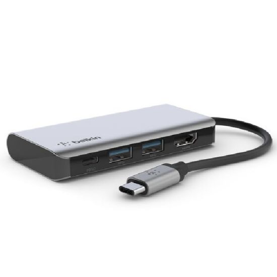 Picture of Belkin Connect USB-C 4-in-1 Multiport Adapter + USB-C Cable (13CM) - Space Grey (AVC006btSGY), 100W, 5 Gbps Bandwidth, 2 Years Warranty