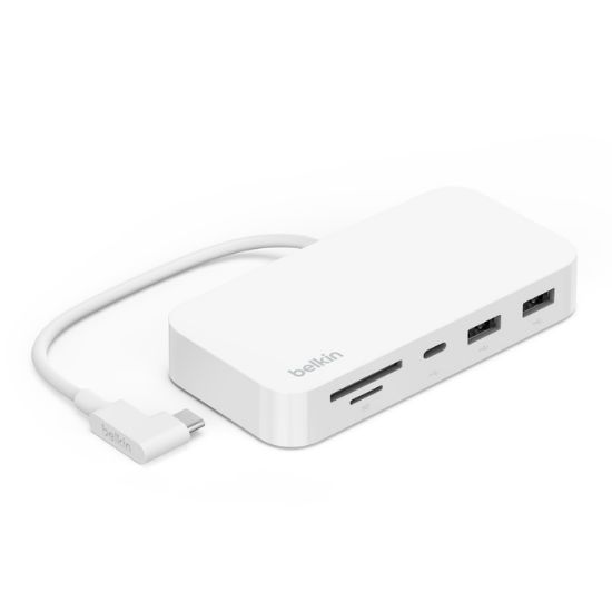 Picture of Belkin Connect USBc-C® 6-in-1 Multiport Hub with Mount - White (INC011btWH), 10Gbps, 2x USB-A, USB-C, SD 3.0 & MicroSD Card Reader, 2 Years Warranty