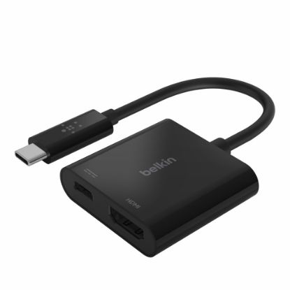 Picture of Belkin USB-C to HDMI + Charge Adapter + USB-C  Cable (13CM) - Black (AVC002btBK), 60W, Supports Video Resolutions up to 4K, 2 Years Warranty