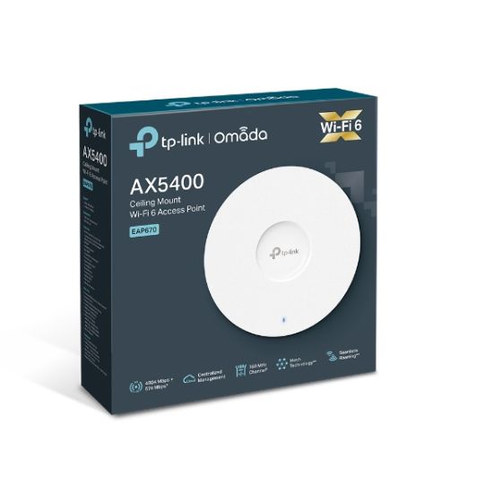 Picture of TP-Link EAP670 AX5400 Ceiling Mount WiFi 6 Access Point, 574 Mbps 2.4 GHz and 4804 Mbps 5 GHz, (RJ-45), Omada Cloud Management, Seamless Roaming