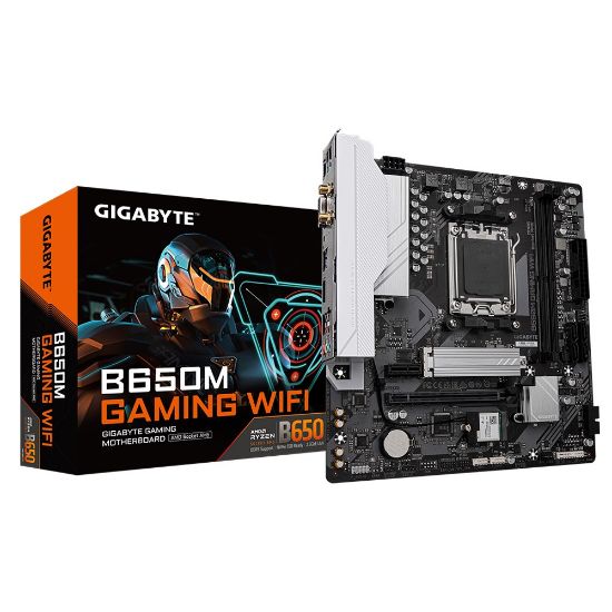 Picture of Gigabyte B650M GAMING WIFI, AMD AM5, 2 x DDR5 up to 128 GB, 1 x HDMI, 	1 x PCI Express x16, 1 x PCI Express x1, 1 x M.2, 4 x SATA, 4 x USB 3.2
