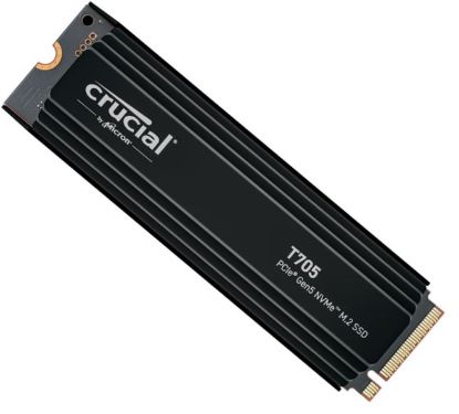 Picture of Crucial T705 4TB Gen5 NVMe SSD Heatsink - 14100/12600 MB/s R/W 2400TBW 1500K IOPs 1.5M hrs MTTF DirectStorage for Intel 14th Gen & AMD Ryzen 7000