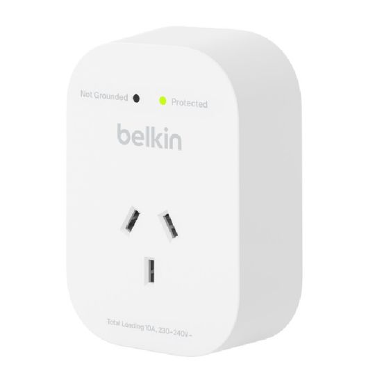 Picture of Belkin SurgePro 1-Outlet Surge Protection - White (SRA010AU),1800 Joules Protection,Impact Resistant,RCM Safety Certified,CEW $30,000,2 Years Warranty