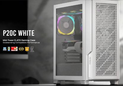 Picture of Antec P20C White, ATX, E-ATX, ATX, USB-C, Cable management , 4x HDD or SSD , 375mm GPU, 170mm CPU  3x PWM white 12 CM Fan, Tempered Glass,  Case (LS)