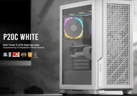 Picture of Antec P20C White, ATX, E-ATX, ATX, USB-C, Cable management , 4x HDD or SSD , 375mm GPU, 170mm CPU  3x PWM white 12 CM Fan, Tempered Glass,  Case (LS)