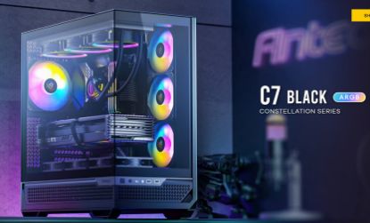 Picture of Antec C7-ARGB ATX,E-ATX Panoramic 270 View, USB-C, 4x ARGB PWM Fans. Side Radiator RTX 5090, 7900x, Back Connect MBs, Flip Door, Black Case