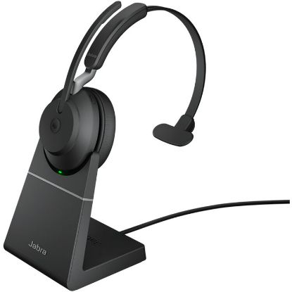 Picture of Jabra Evolve2 65 MS Mono Bluetooth Headset, Black Link 380 USB-A and Charging Stand USB-A, Passive Noise-cancelling, 2ys Warranty, 3-Microphone Call