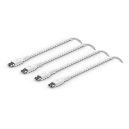 Picture of Belkin BoostCharge Braided USB-C to USB-C Cable (1M) (Pack of 2) - White (CAB004bt1MWH2PK), 60W, 30K+ Bends, Double-Braided, 2 Year Warranty