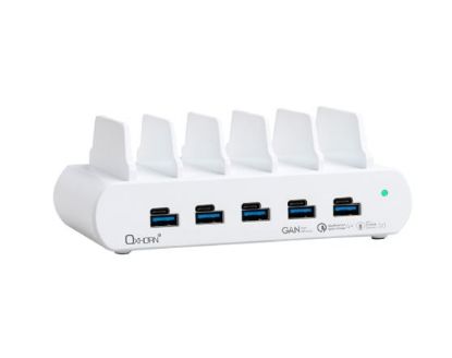 Picture of Oxhorn PoverDelivery150W 5 Port (A+C) Fast Charging Dock with build-in rack5 Port USB-A USB-C PD3.0 QC4.0 PPS 100-240V AC input White