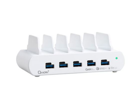 Picture of Oxhorn PoverDelivery150W 5 Port (A+C) Fast Charging Dock with build-in rack5 Port USB-A USB-C PD3.0 QC4.0 PPS 100-240V AC input White