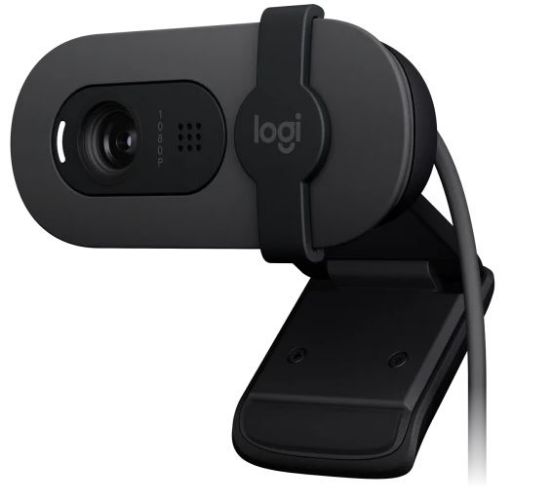 Picture of Logitech Brio 100 Full HD 1080p webcam with auto-light balance, integrated privacy shutter, and built-in mic