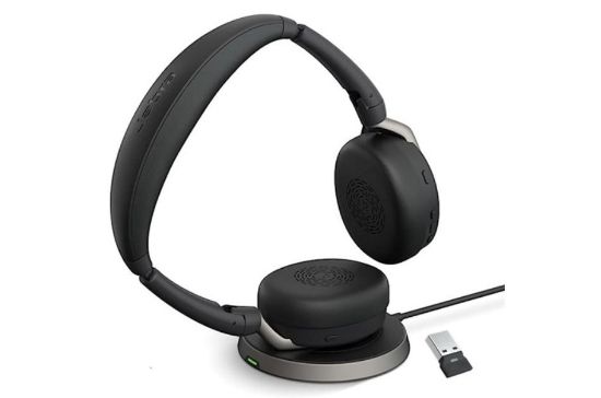 Picture of Jabra Evolve2 65 Flex MS Stereo Bluetooth Headset, Link380a USB-A Dongle & Wireless Charging Stand Foldable Design, 2Yr Warranty, 30m Wireless Range