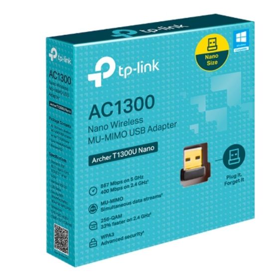 Picture of TP-Link Archer T1300U Nano AC1300 Nano Wireless MU-MIMO USB Adapter,  1201 Mbps at 5 GHz + 574 Mbps at 2.4 GHz, 5G NR 4.67Gbps/1.25Gbps, LTE support C
