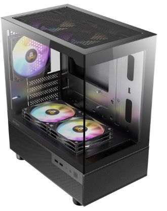 Picture of Antec CX200M RGB Elite, mATX, 270 degrees view, USB 3.0 x 2, Audio I/O Bottom. Mesh front and bottom. Clear Glass View, 5x RGB Fans.  Gaming Case