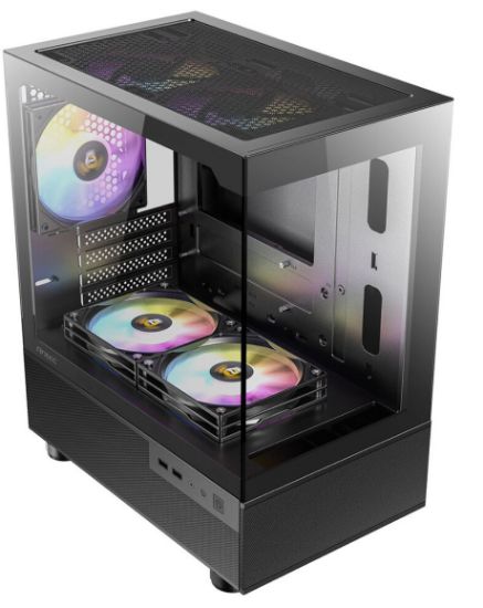 Picture of Antec CX200M RGB Elite, mATX, 270 degrees view, USB 3.0 x 2, Audio I/O Bottom. Mesh front and bottom. Clear Glass View, 5x RGB Fans.  Gaming Case