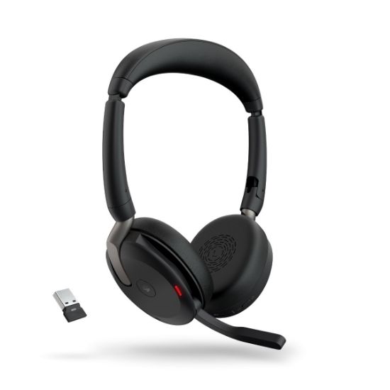 Picture of Jabra Evolve2 65 Flex MS Stereo Bluetooth Headset, Link380a USB-A Dongle, Foldable Design, 2Yr Warranty, 20 hours battery life, ANC 30m Wireless Range