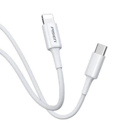 Picture of Pisen Mr White Lightning to USB-C PD Fast Charge Cable (1M) White - Support Charge 3A, Stretch-Resistant, Reinforced,Durable,Apple iPhone/iPad/MacBook