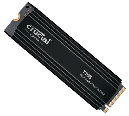 Picture of Crucial T705 1TB Gen5 NVMe SSD Heatsink - 13600/10200 MB/s R/W 600TBW 1400K IOPs 1.5M hrs MTTF DirectStorage for Intel 14th Gen & AMD Ryzen 7000