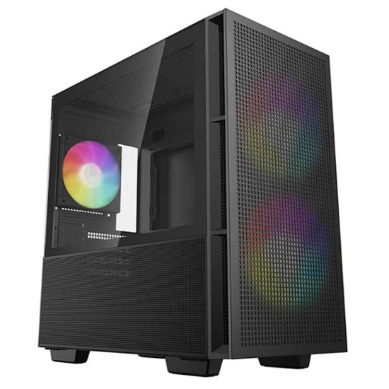 Picture of DeepCool CH360 Black Micro ATX Case, Tempered Glass Window, 1x USB 3.0, 1x USB-C, HD Audio, 2x 140mm ARGB and 1x 120mm ARGB Pre-installed Fans
