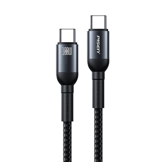 Picture of Pisen Braided USB-C to USB-C 100W PD Fast Charge Cable (1M) Black - Bend-Resistant, Samsung Galaxy,Apple iPhone,iPad,MacBook,Google,OPPO,Nokia,Laptop