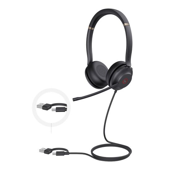 Picture of Yealink UH37 Dual USB-C/A USB Wired Headset, UC Dual, USB-C/A, 35mm Speakers, Stereo, HD Audio, 2Mic Noise Killer, Microsoft Teams & UC Certified