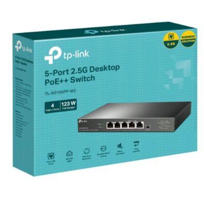 Picture of TP-Link TL-SG105PP-M2 5-Port 2.5G Desktop Switch with 4-Port PoE++, 4× 2.5G PoE++ Ports, 1x 2.5G Non-PoE Port, PoE Auto Recovery for Port1-4, Plug and
