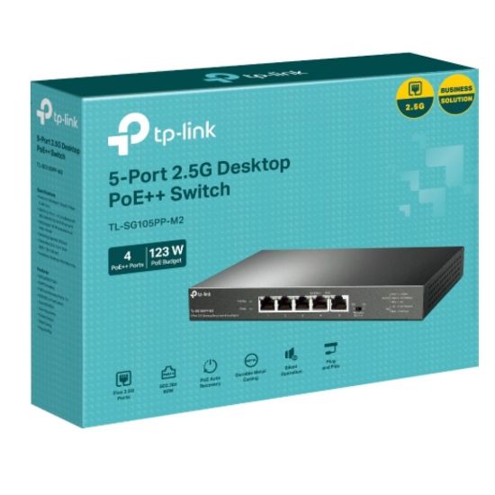 Picture of TP-Link TL-SG105PP-M2 5-Port 2.5G Desktop Switch with 4-Port PoE++, 4× 2.5G PoE++ Ports, 1x 2.5G Non-PoE Port, PoE Auto Recovery for Port1-4, Plug and