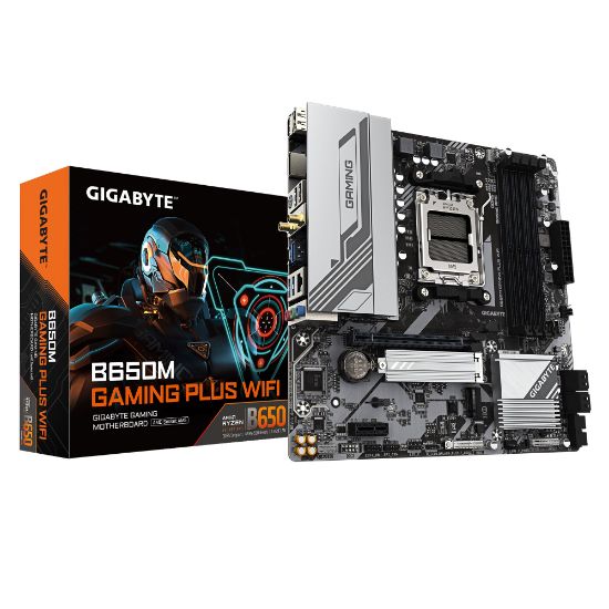 Picture of Gigabyte B650M GAMING PLUS WIFI, AMD AM5, 4 x DDR5up to 256 G, 1 x HDMI, 1 x PCI Express x16, 2 x M.2, 4 x SATA, 4 x USB 3.2