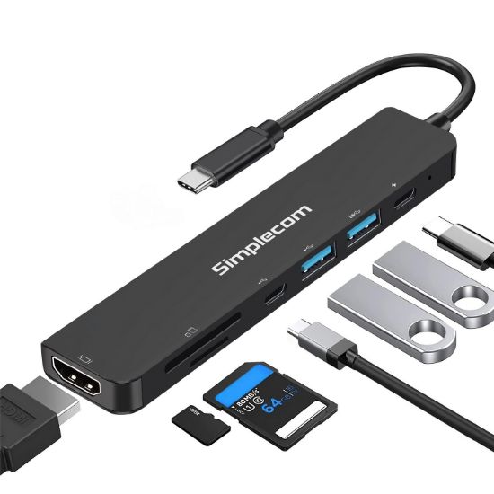 Picture of Simplecom CH547 USB-C 7-in-1 Multiport Adapter USB Hub HDMI Card Reader PD
