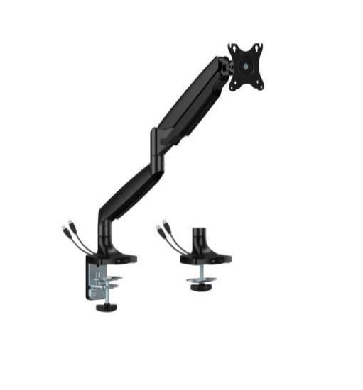 Picture of BrateckLDT82-C012UC SINGLE SCREEN HEAVY-DUTY GAS SPRING MONITOR ARM WITH USB PORTS For most 17'~45' Monitors, Matte Black(LS)