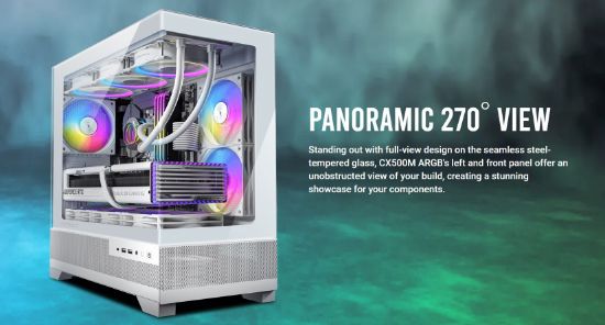 Picture of Antec CX500M ARGB White Seamless  mATX, ITX, USB-C, Up to 6 Fans. 3 x RGB included (2x Front Right, 1 x Rear). Gaming Case