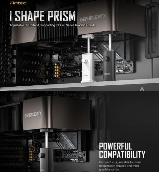 Picture of Antec IGPU, VGA Bracket Holder. Solid Construction & durability - Black Aluminum Alloy Metal. Magnetic Non-Slip Base, Tool Free. Stable Rubber Pad top