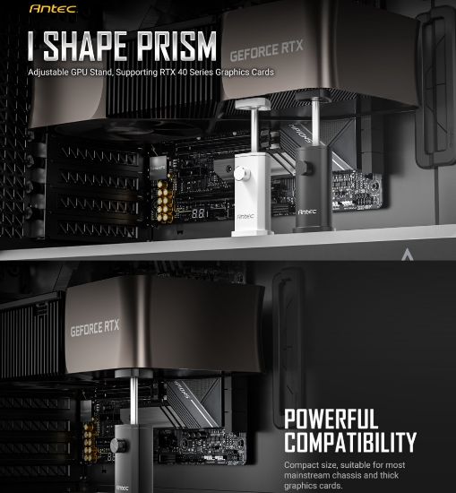 Picture of Antec IGPU, VGA Bracket Holder. Solid Construction & durability - Black Aluminum Alloy Metal. Magnetic Non-Slip Base, Tool Free. Stable Rubber Pad top