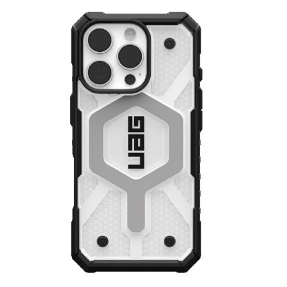 Picture of UAG Pathfinder Clear MagSafe Apple iPhone 16 Pro (6.3') Rugged Case - Ice/Silver (114464114343), 18ft Drop Protection (5.4M), 10 Years Warranty