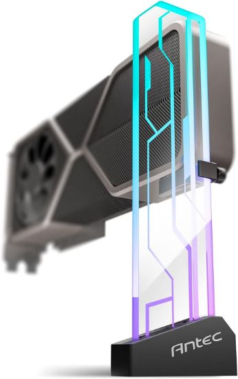 Picture of Antec RGB GPU Support Bracket, Graphics Card Holder, Addressable RGB 5V 3PIN RGB Connector. Tempered Glass Black(LS)