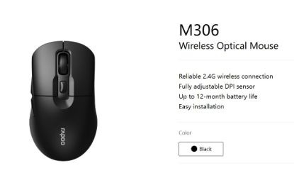 Picture of RAPOO M306 2.4 Wireless Optical Mice with Side FWD and Back Buttons. 12 Months Long Battery Life, Easy Installation. Adjustable DPI 3200. Office Mice.