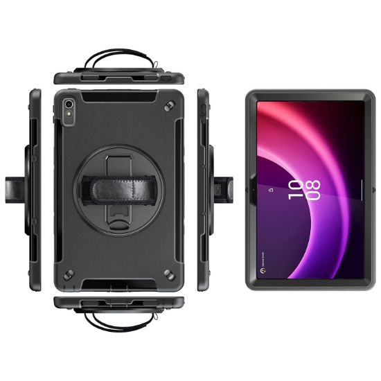 Picture of USP Rugged Lenovo Tab P11 (11') (2nd Gen) Case + Screen Protector Black - Built-in-Kickstand,Adjustable Hand Strap,Reinforced Corners,Raised Edges