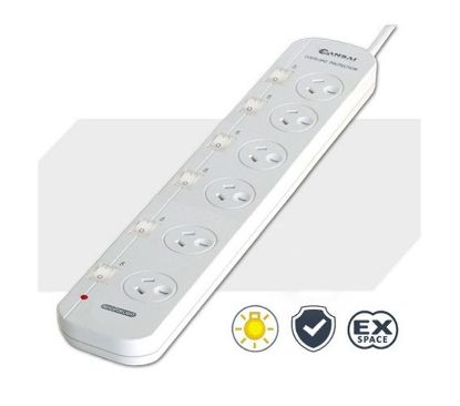 Picture of Sansai 6 Way Powerboard 6 Outlet 10A 240V Individually Switched 3 extra spaced sockets 1M Length