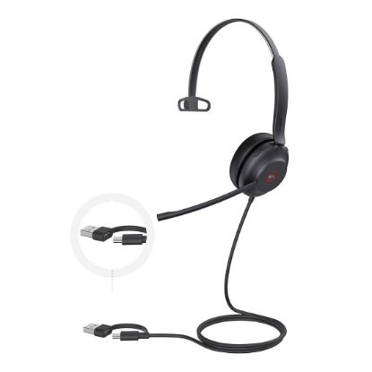 Picture of Yealink UH37 Microsoft Teams Certified USB Wired Headset, Mono, USB-C/A, Dual Noise-Cancelling, Busylight, Leather Ear Cushion, HD Audio