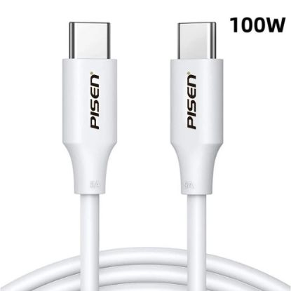 Picture of Pisen USB-C to USB-C 100W PD Cable (1M) White - Premium Quality, Fast Charge, 480Mbps, Durable,Samsung Galaxy,Apple iPhone,iPad,MacBook,Google,OPPO