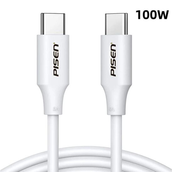 Picture of Pisen USB-C to USB-C 100W PD Cable (1M) White - Premium Quality, Fast Charge, 480Mbps, Durable,Samsung Galaxy,Apple iPhone,iPad,MacBook,Google,OPPO